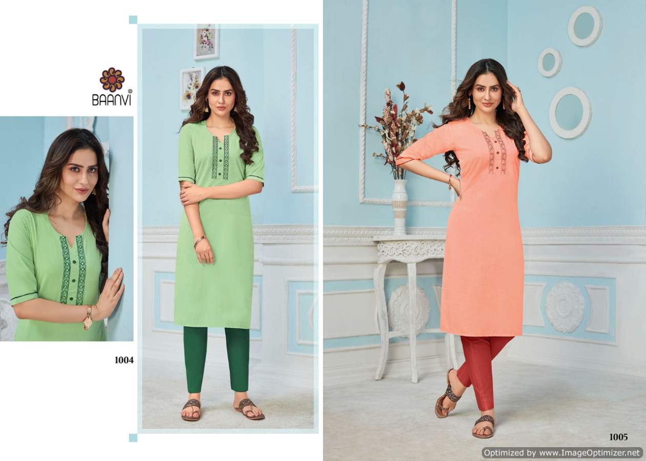 Baanvi Rang 1 Classic Ethnic Wear Slub Cotton Fancy Designer Kurti Collection